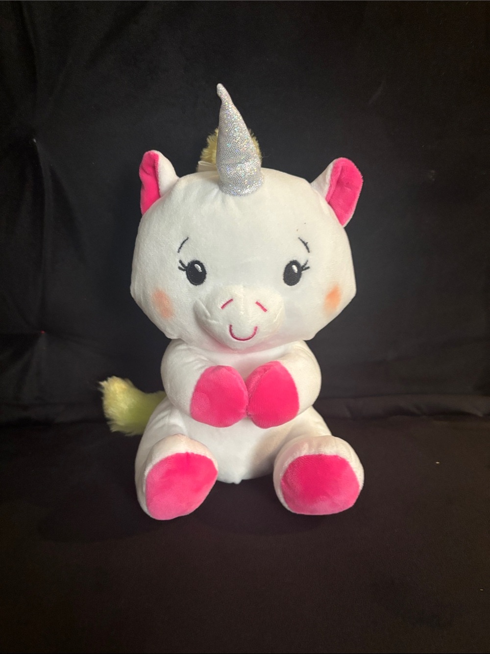 Source Unknown White and Pink Unicorn Plush with Silver Horn